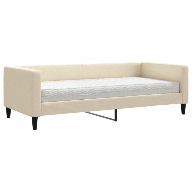 Sofa z materacem do spania, kremowa, 90x200 cm, tkanina