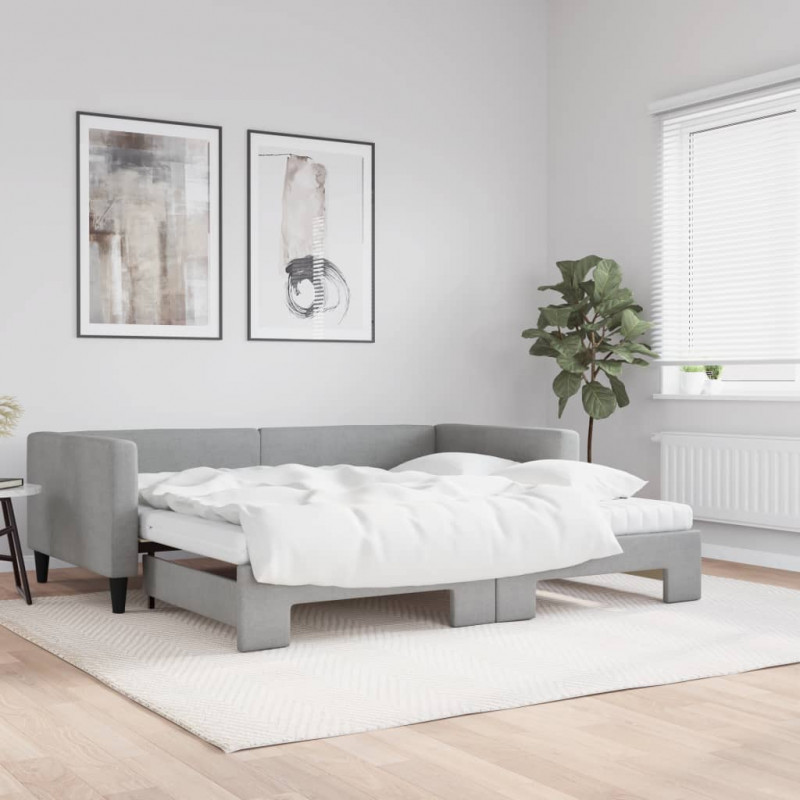 Sofa rozsuwana z materacami, jasnoszara, 100x200 cm, tkanina