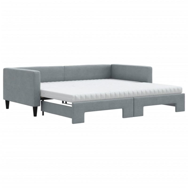Sofa rozsuwana z materacami, jasnoszara, 100x200 cm, tkanina