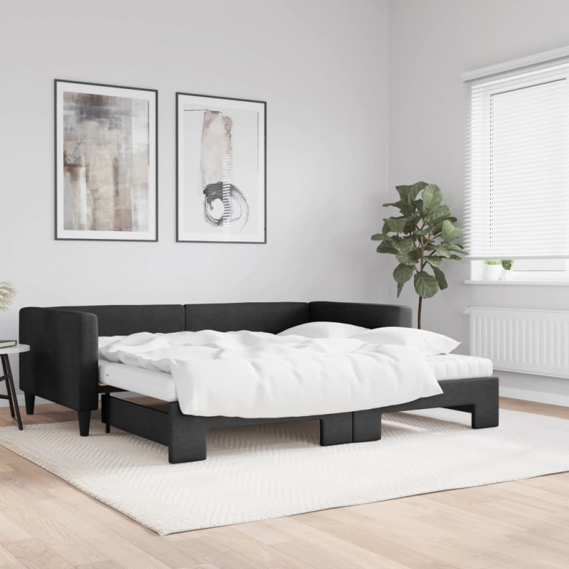 Sofa rozsuwana z materacami, czarna, 100x200 cm, tkanina