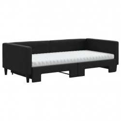 Sofa rozsuwana z materacami, czarna, 100x200 cm, tkanina