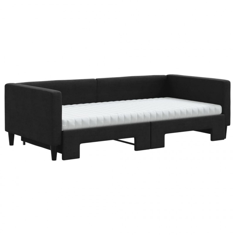 Sofa rozsuwana z materacami, czarna, 100x200 cm, tkanina