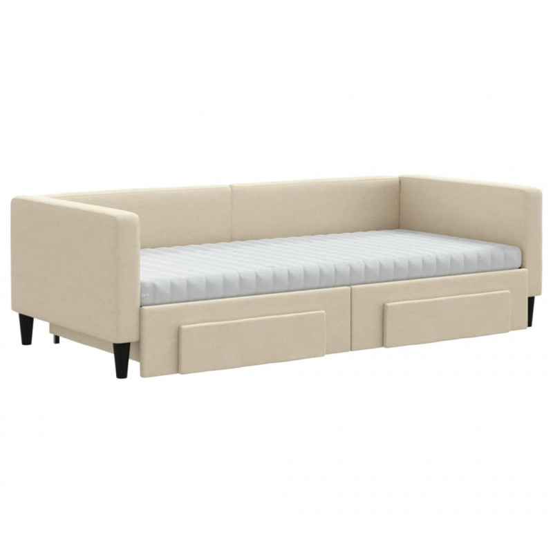 Sofa rozsuwana z szufladami, kremowa, 90x200 cm, tkanina