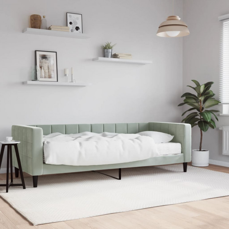 Sofa z materacem do spania, jasnoszara, 80x200 cm, aksamit