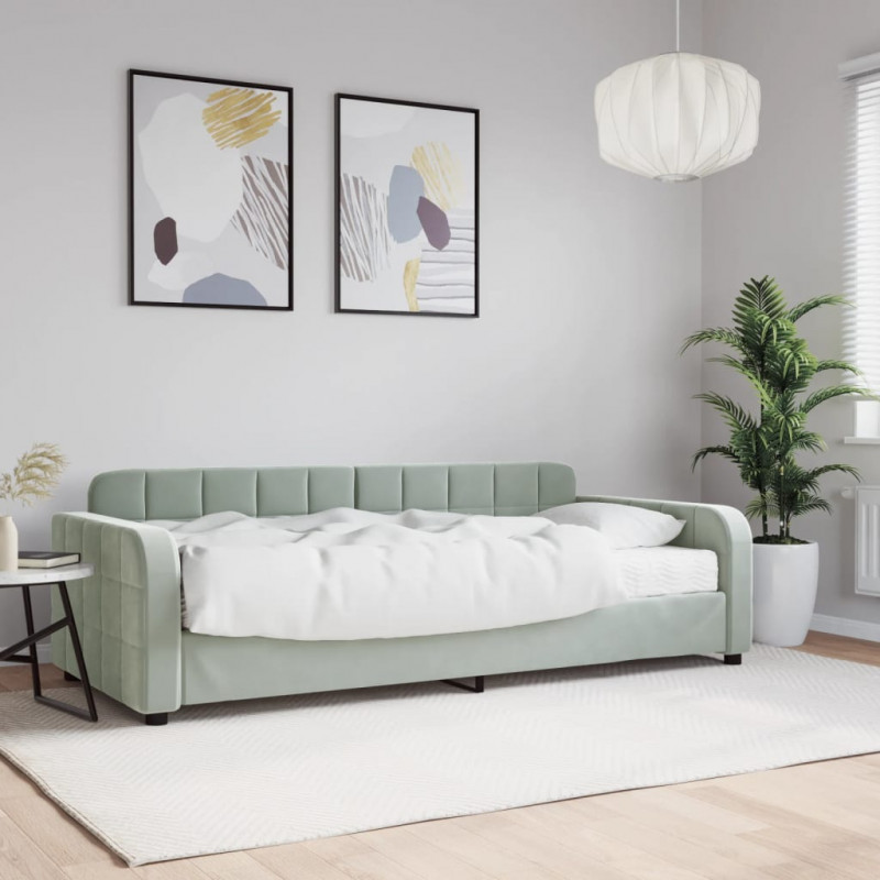 Sofa z materacem do spania, jasnoszara, 90x200 cm, aksamit