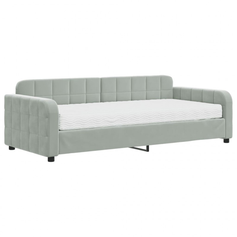 Sofa z materacem do spania, jasnoszara, 90x200 cm, aksamit