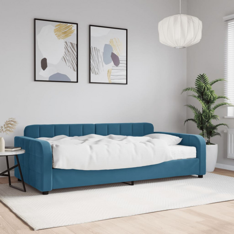 Sofa z materacem do spania, niebieska, 100x200 cm, aksamit