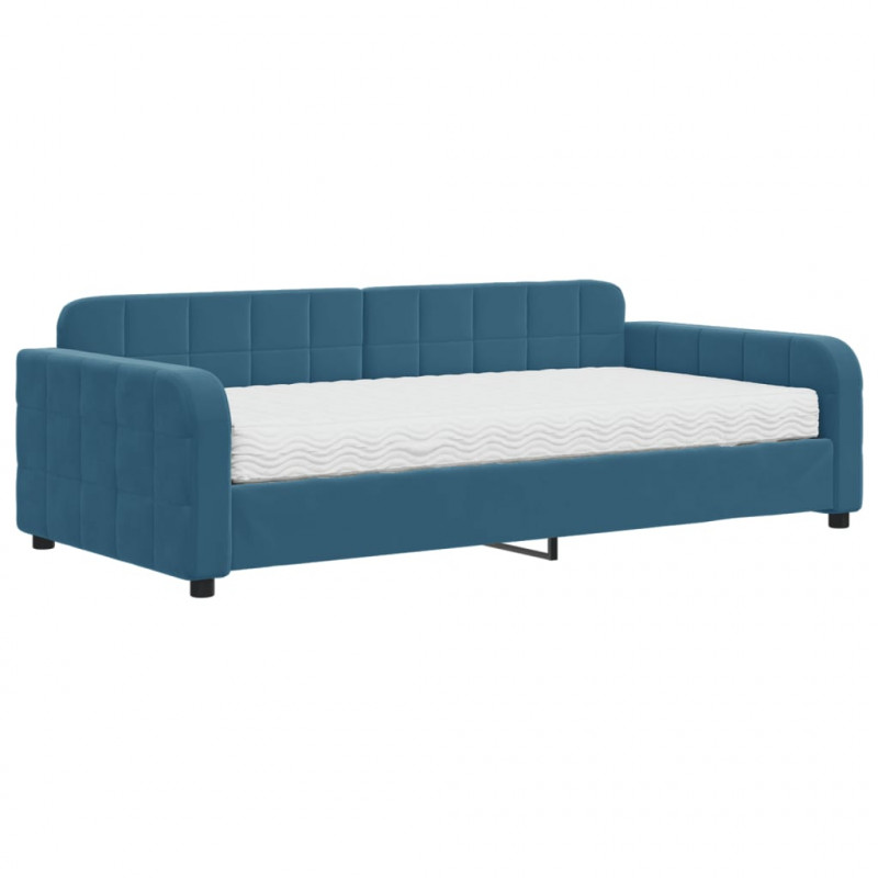 Sofa z materacem do spania, niebieska, 100x200 cm, aksamit