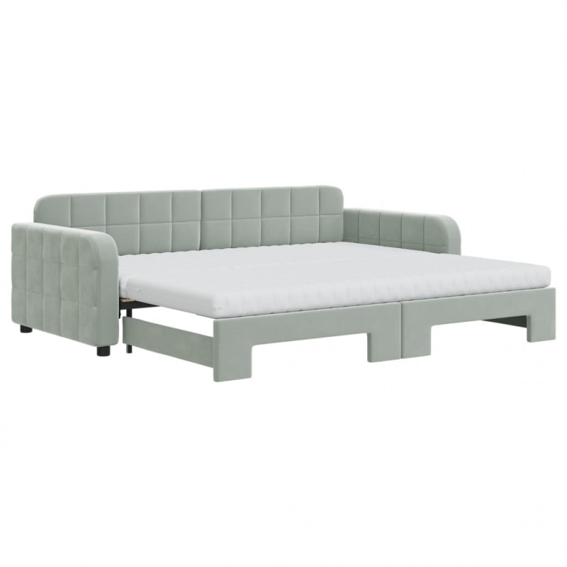 Sofa rozsuwana z materacami, jasnoszara, 90x200 cm, aksamit