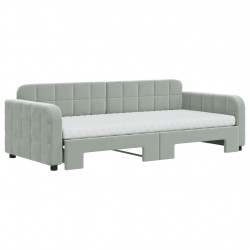 Sofa rozsuwana z materacami, jasnoszara, 90x200 cm, aksamit