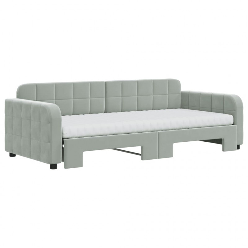 Sofa rozsuwana z materacami, jasnoszara, 90x200 cm, aksamit