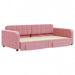 Sofa rozsuwana z szufladami, różowa, 100x200 cm, aksamit