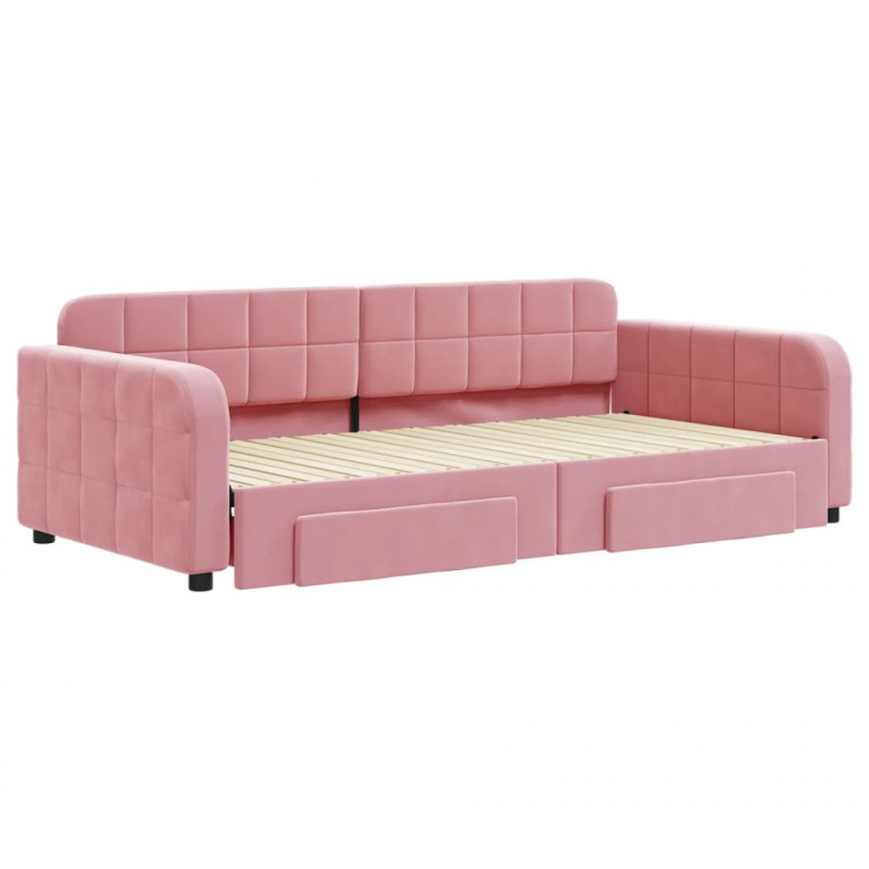 Sofa rozsuwana z szufladami, różowa, 100x200 cm, aksamit