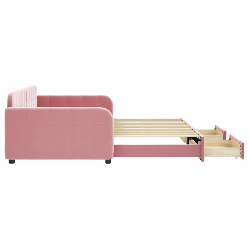 Sofa rozsuwana z szufladami, różowa, 100x200 cm, aksamit
