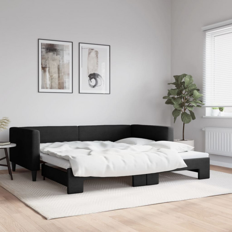 Sofa rozsuwana, czarna, 100x200 cm, tkanina