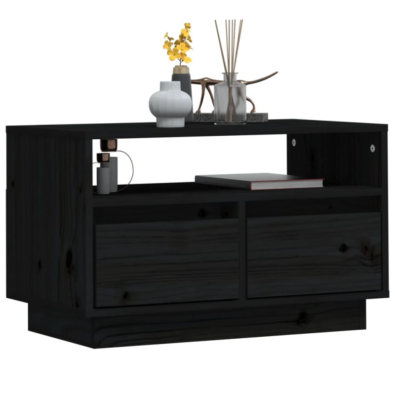 Szafka pod telewizor, czarna, 60x35x37 cm, lite drewno sosnowe