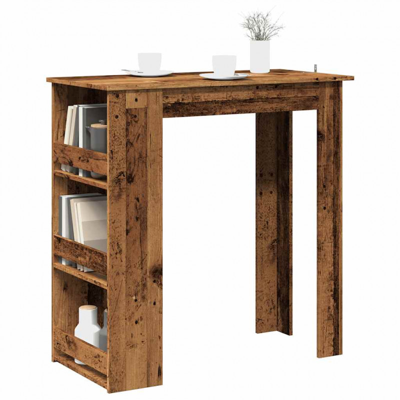 Stolik barowy ze schowkiem, stare drewno, 102x50x103,5 cm