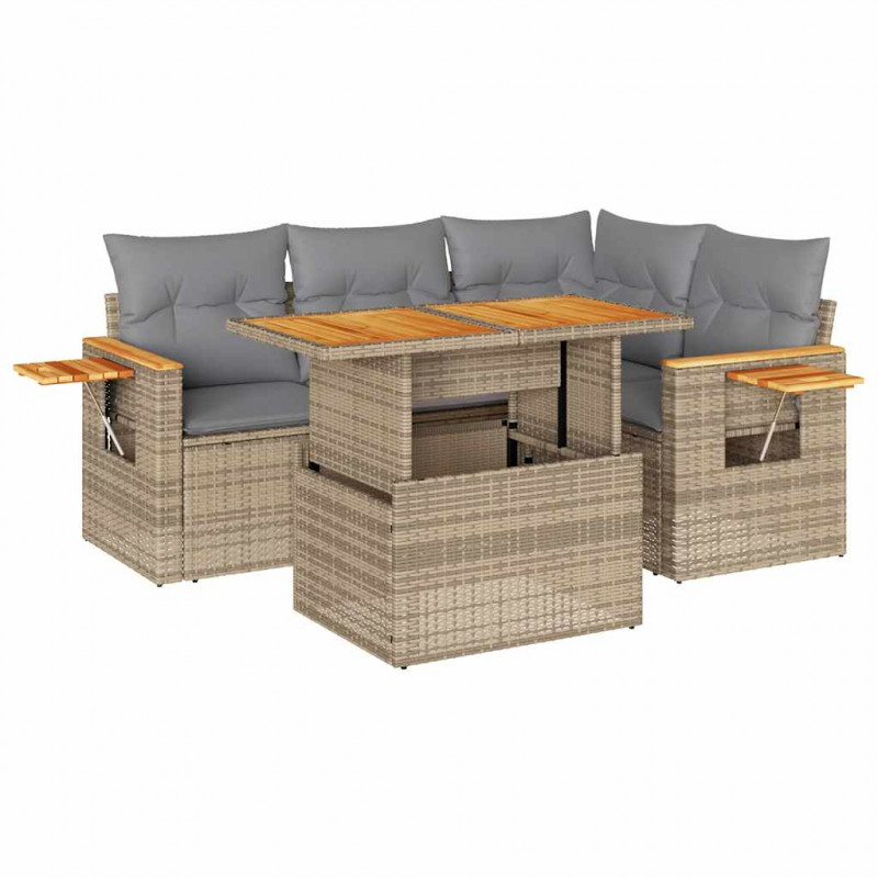4-cz. sofa ogrodowa z poduszkami, beżowy, rattan PE i akacja