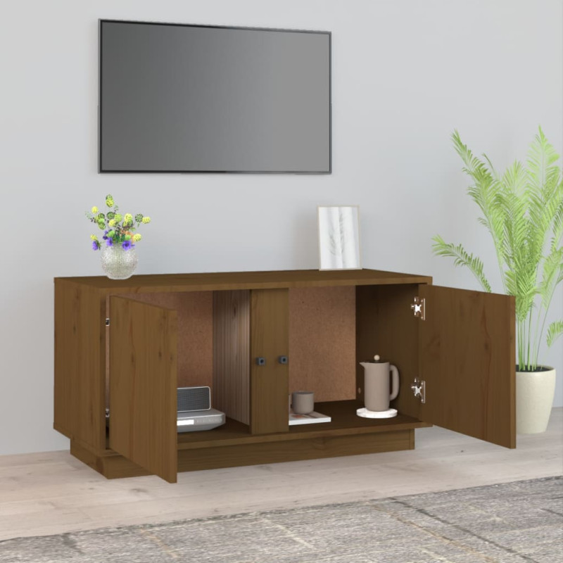 Szafka pod TV, miodowy brąz, 80x35x40,5 cm, lite drewno sosnowe