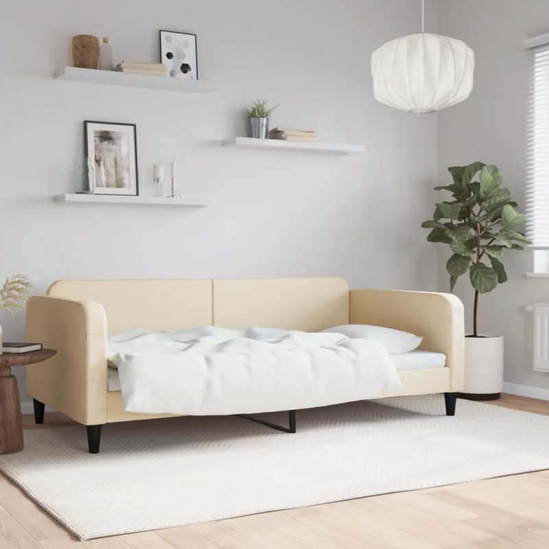Sofa z funkcją spania, kremowa, 100x200 cm, obita tkaniną