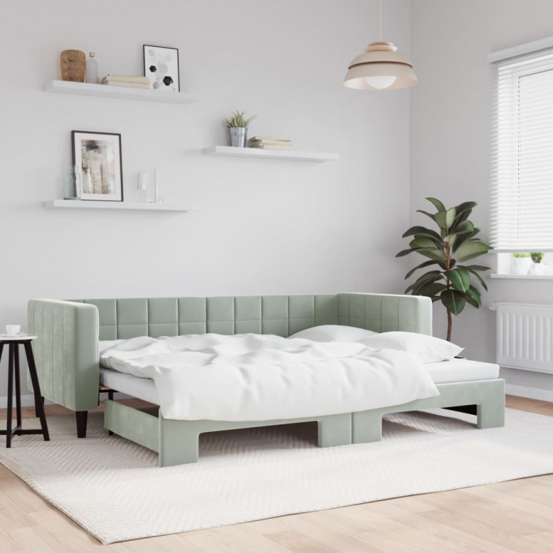Sofa rozsuwana, jasnoszara, 80x200 cm, aksamit