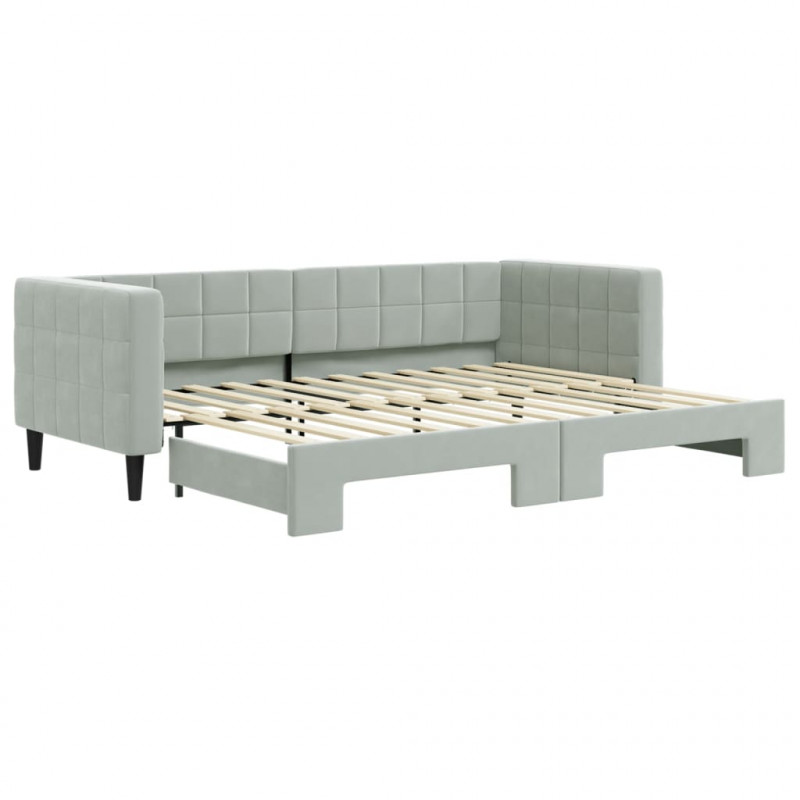 Sofa rozsuwana, jasnoszara, 80x200 cm, aksamit
