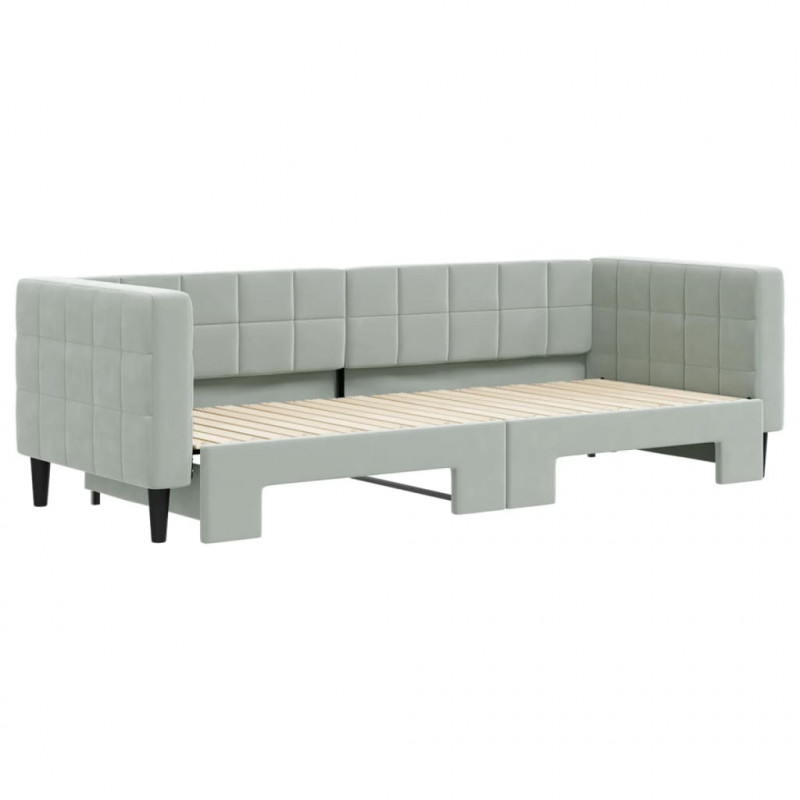 Sofa rozsuwana, jasnoszara, 80x200 cm, aksamit