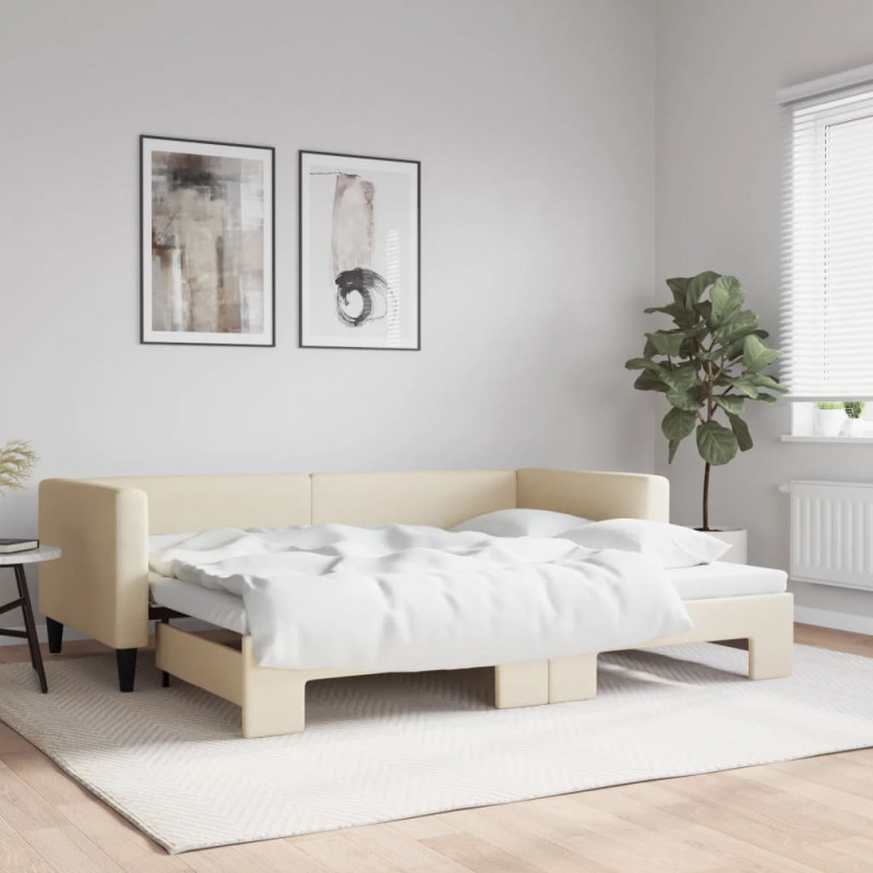 Sofa rozsuwana, kremowa, 90x200 cm, tkanina