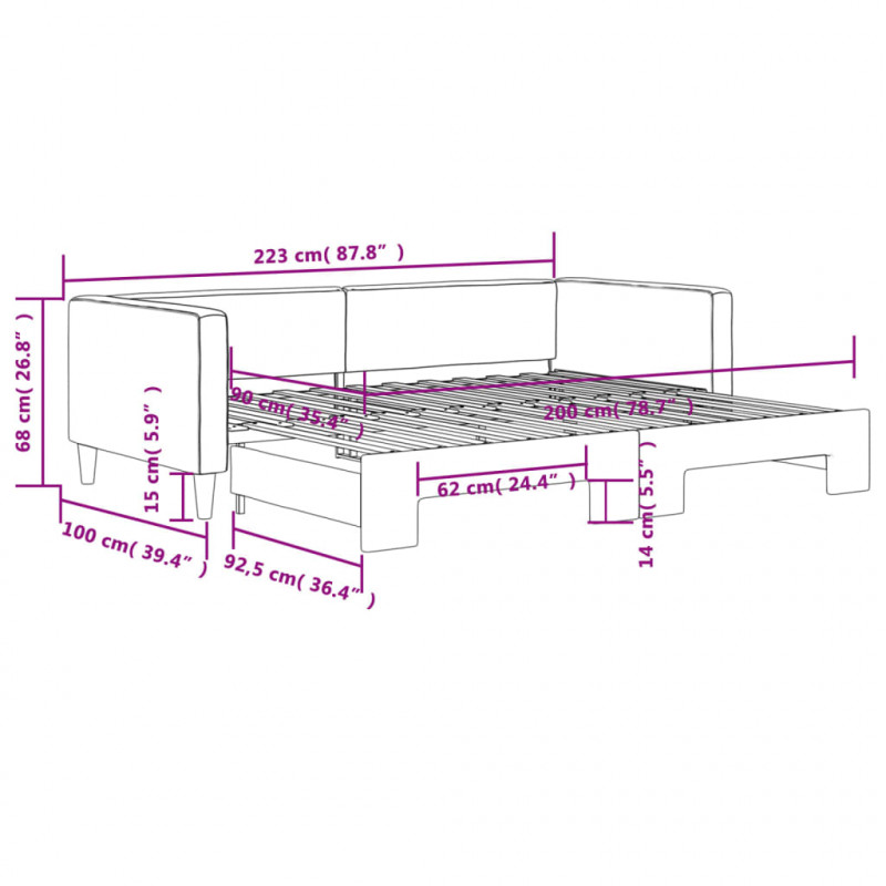 Sofa rozsuwana, kremowa, 90x200 cm, tkanina