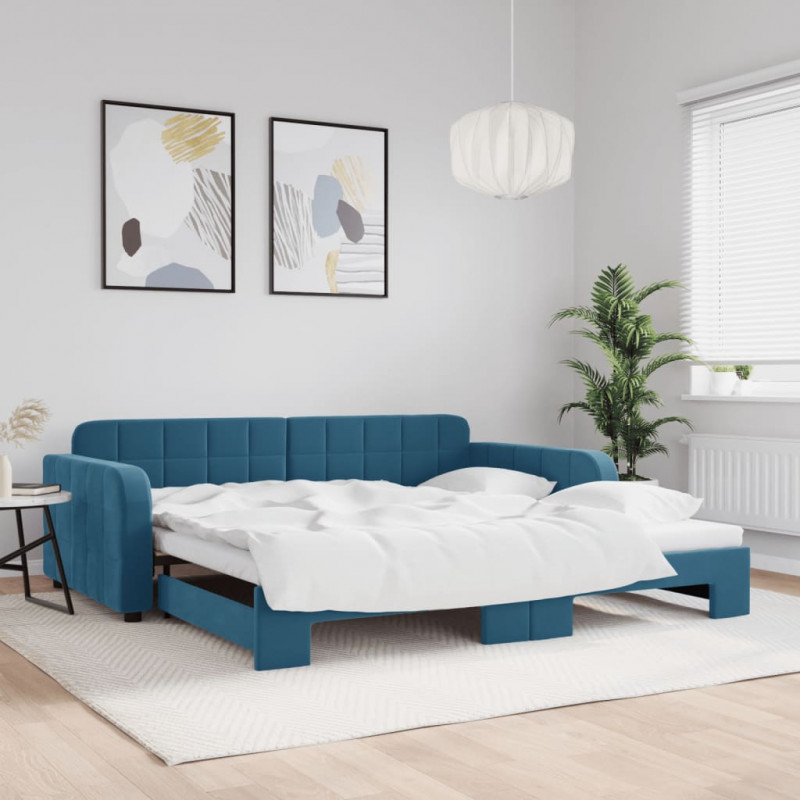 Sofa rozsuwana, niebieska, 100x200 cm, aksamit