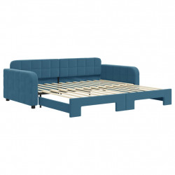 Sofa rozsuwana, niebieska, 100x200 cm, aksamit
