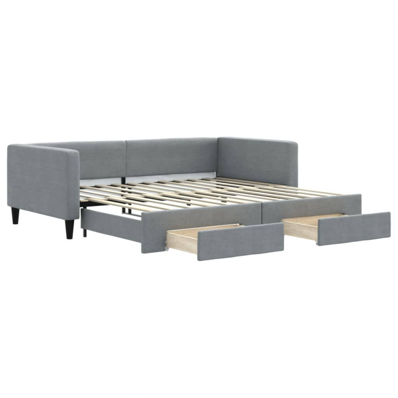 Sofa rozsuwana z szufladami, jasnoszara, 100x200 cm, tkanina