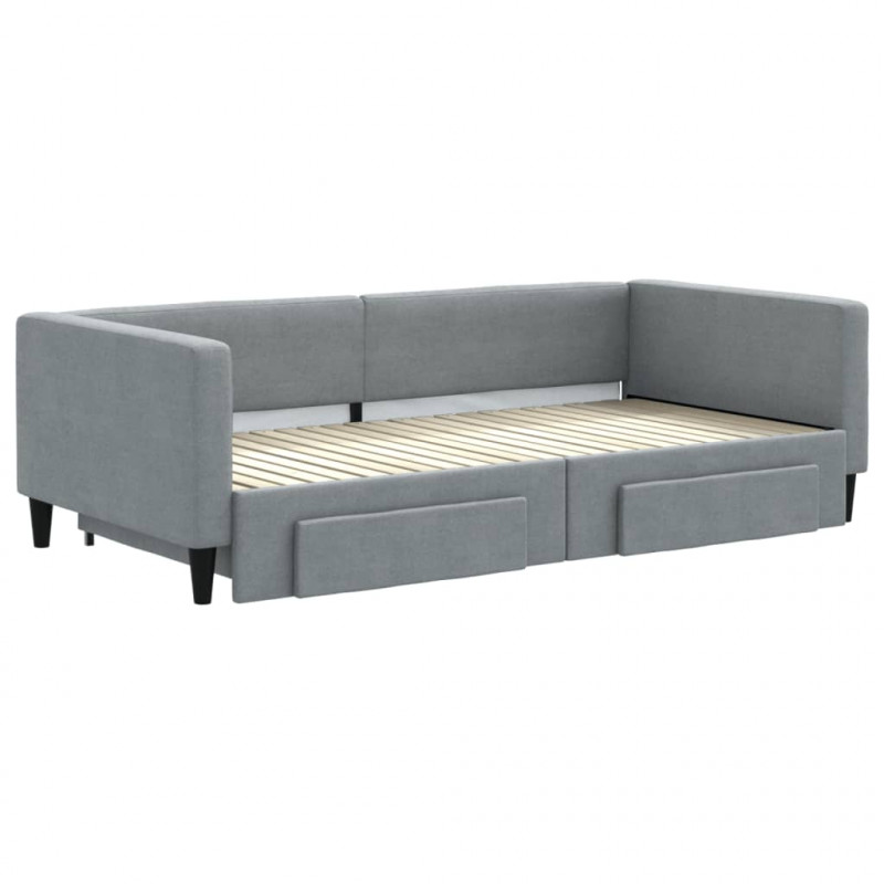 Sofa rozsuwana z szufladami, jasnoszara, 100x200 cm, tkanina