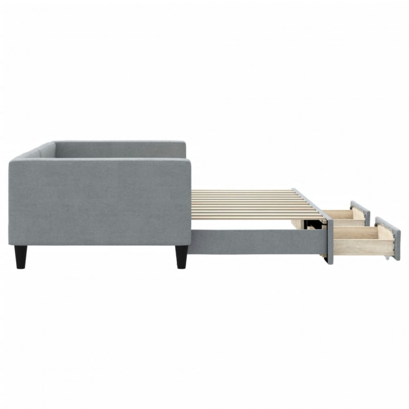 Sofa rozsuwana z szufladami, jasnoszara, 100x200 cm, tkanina