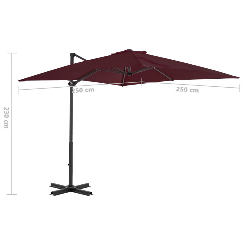 Parasol wiszący z aluminiowym słupkiem, 250x250 cm, bordowy