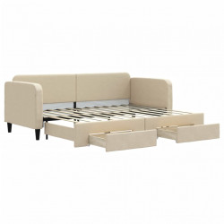 Sofa rozsuwana z szufladami, kremowa, 80x200 cm, tkanina