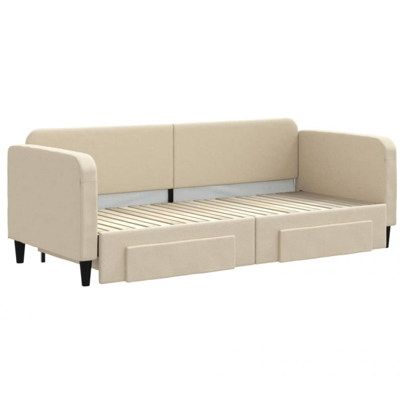 Sofa rozsuwana z szufladami, kremowa, 80x200 cm, tkanina