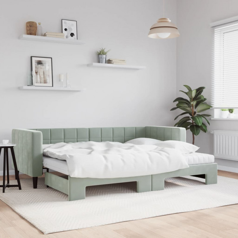 Sofa rozsuwana z materacami, jasnoszara, 80x200 cm, aksamit