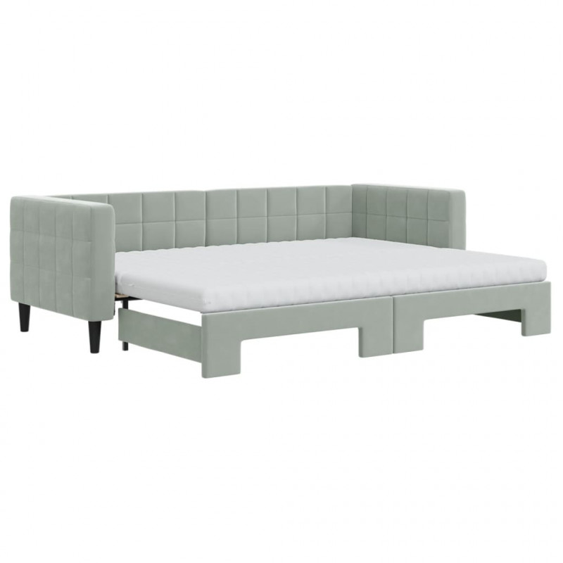 Sofa rozsuwana z materacami, jasnoszara, 80x200 cm, aksamit