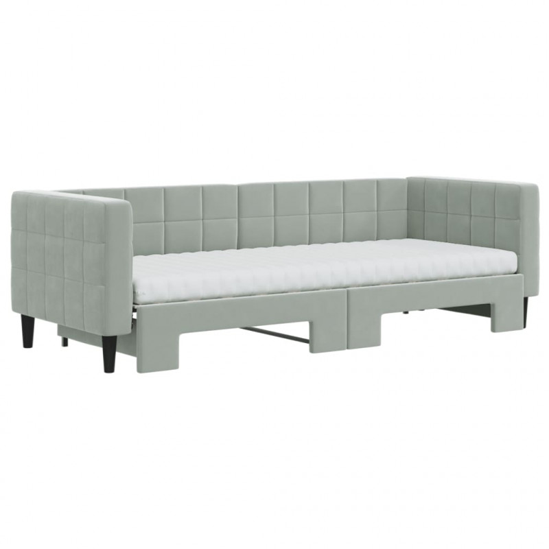 Sofa rozsuwana z materacami, jasnoszara, 80x200 cm, aksamit