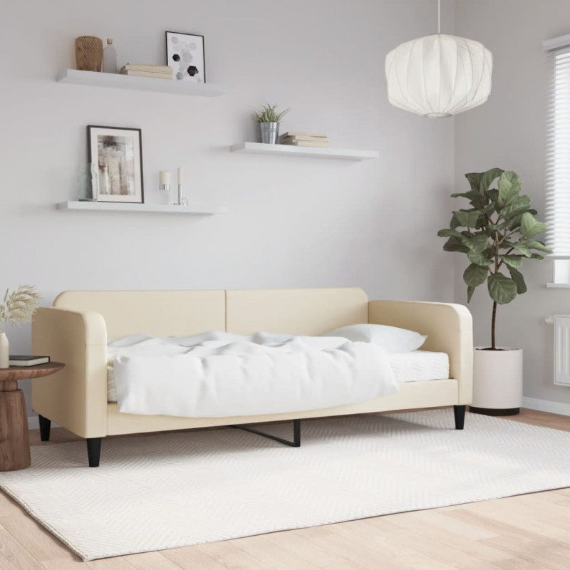 Sofa z materacem do spania, kremowa, 100x200 cm, tkanina