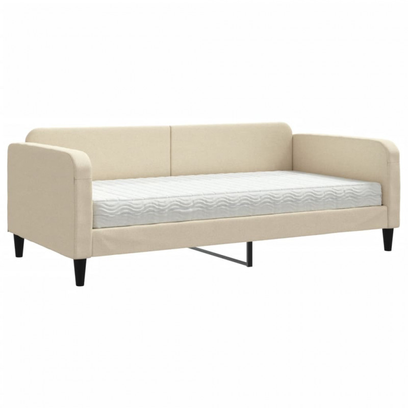 Sofa z materacem do spania, kremowa, 100x200 cm, tkanina