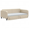Sofa rozsuwana z szufladami, kremowa, 100x200 cm, tkanina