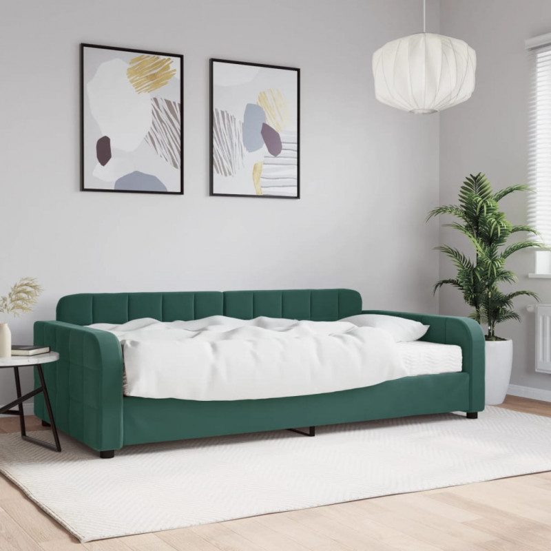 Sofa z materacem do spania, ciemnozielona, 100x200 cm, aksamit