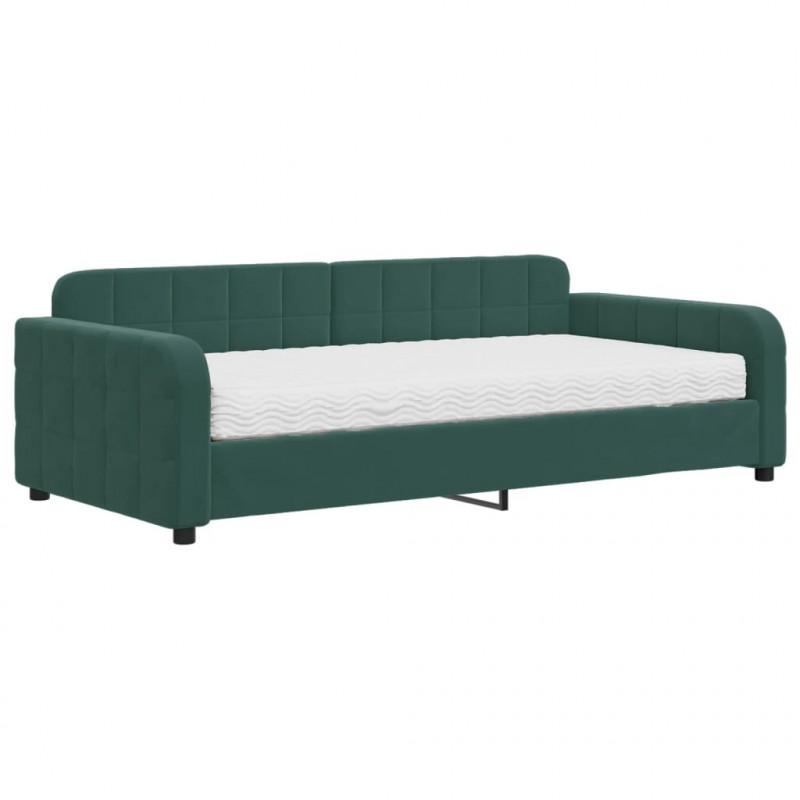 Sofa z materacem do spania, ciemnozielona, 100x200 cm, aksamit