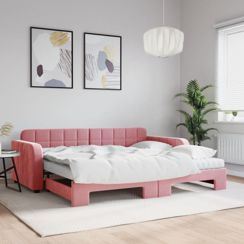 Sofa rozsuwana z materacami, różowa, 90x200 cm, aksamit