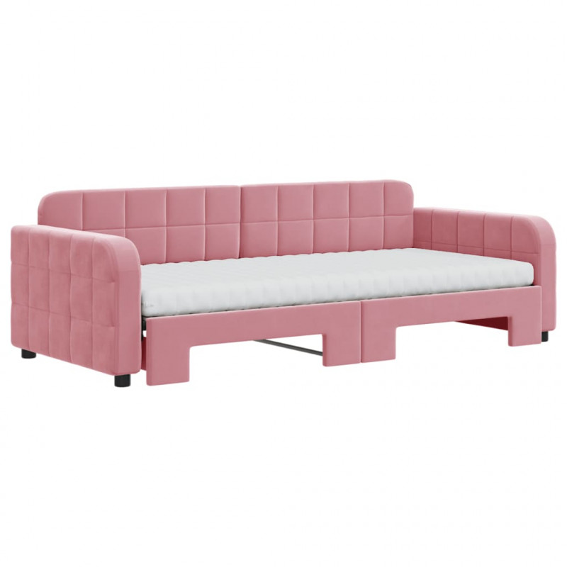 Sofa rozsuwana z materacami, różowa, 90x200 cm, aksamit