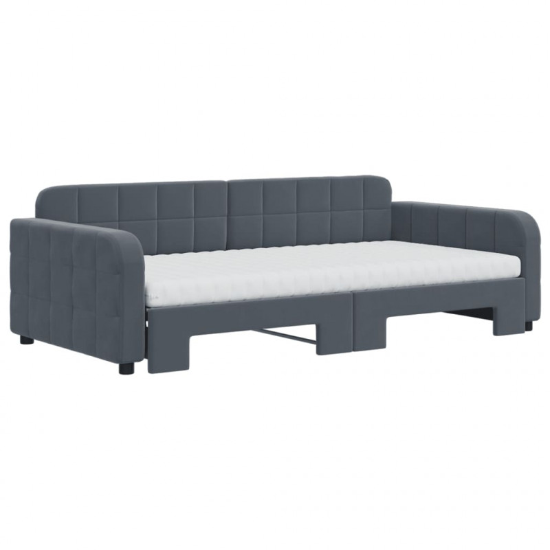 Sofa rozsuwana z materacami, ciemnoszara, 100x200 cm, aksamit