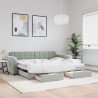 Sofa rozsuwana z szufladami, jasnoszara, 90x200 cm, aksamit