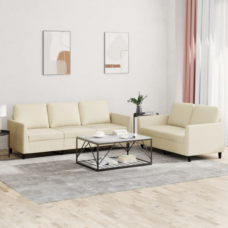 2-osobowa sofa z poduszkami, kremowa, sztuczna skóra